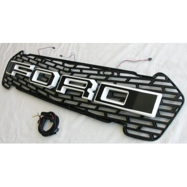 Ford Ranger T7 решетка радиатора LED габариты 3 черный лого белый кант