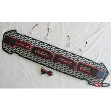 Ford Ranger T7 решетка радиатора LED габариты 4 черный лого красный кант